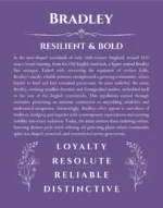 Bradley personalized name art with origin story in purple