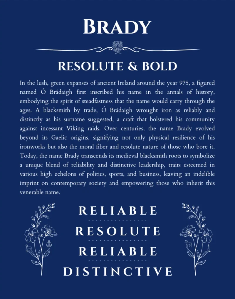 Brady custom name meaning print in deep blue