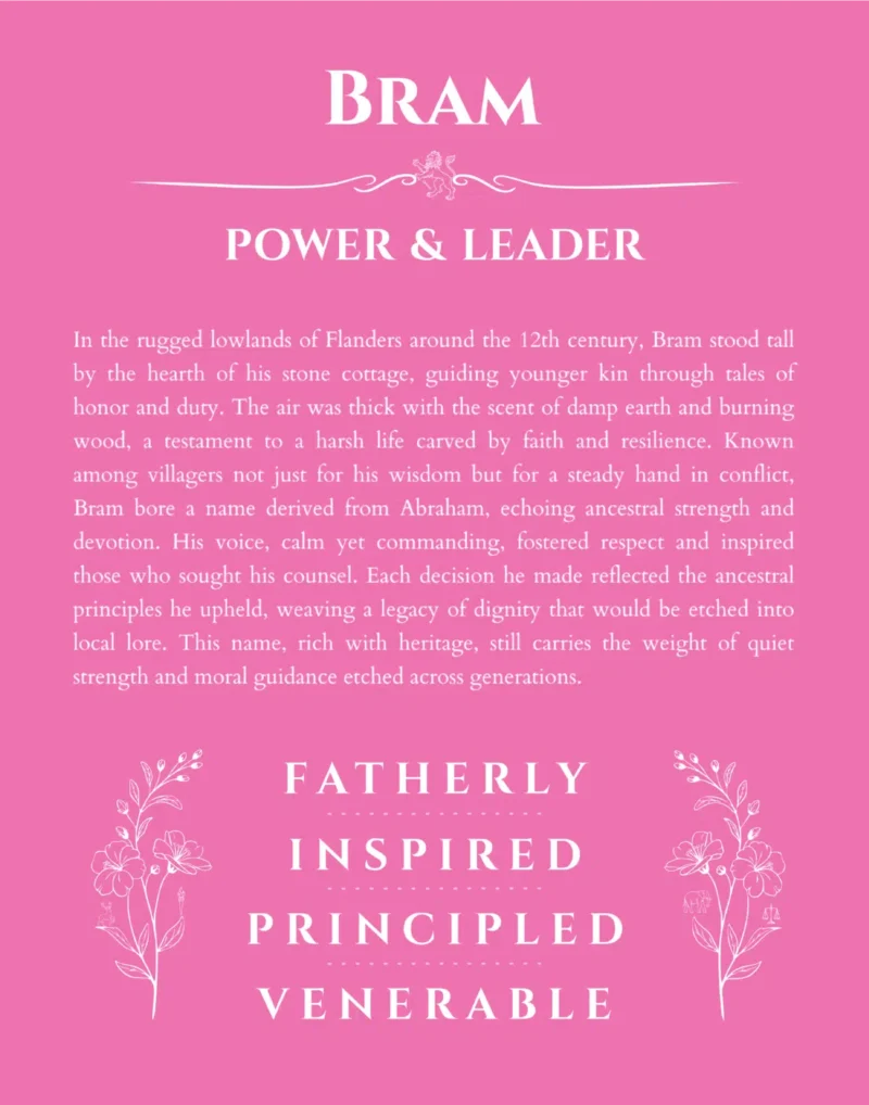 Bram custom name art showing meaning and origin in pink
