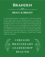 Branden custom name art showing meaning and origin in dark green