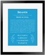 Brandi name meaning gift print in blue with black matte frame