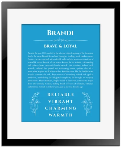 Brandi name meaning gift print in blue with black matte frame