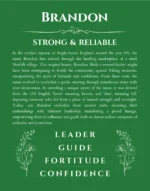 Brandon custom name art showing meaning and origin in dark green
