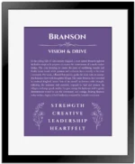 Branson name meaning wall art by Get Your Story in purple with black matte frame