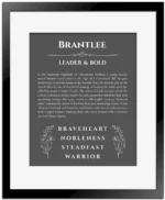 Brantlee custom name meaning print in gray with black matte frame