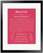 Braxton custom name print for wall display in red with black matte frame
