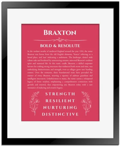 Braxton custom name print for wall display in red with black matte frame
