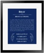 Bray custom name meaning print in deep blue with black matte frame
