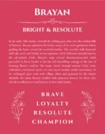 Brayan personalized name print with origin and traits in red