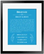 Braylee name meaning gift print in blue with black matte frame