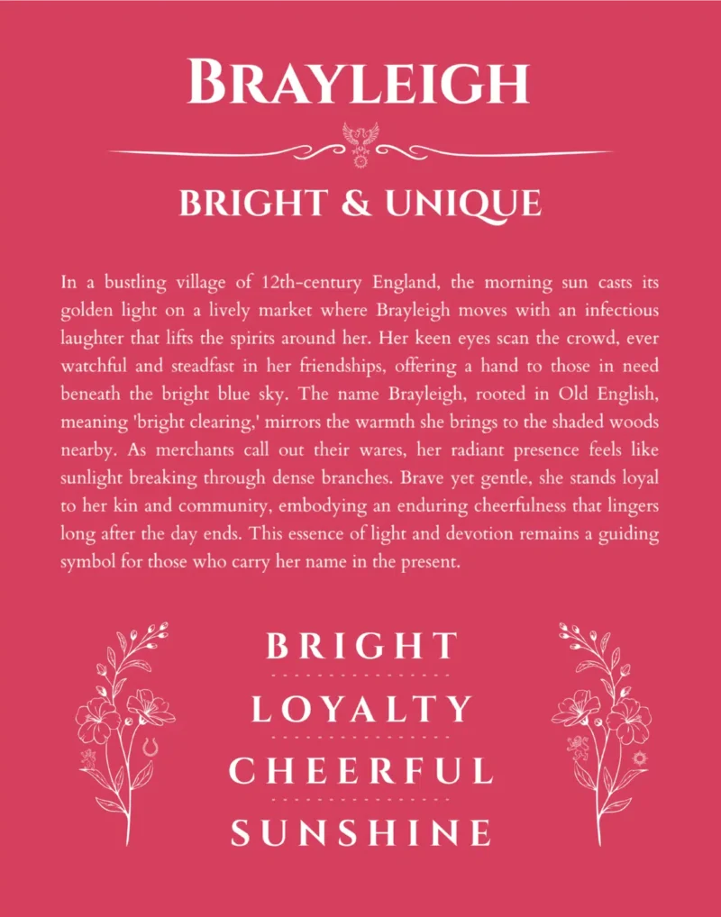 Brayleigh personalized name art with origin story in red