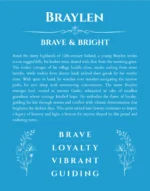 Braylen name origin print with meaning and traits in blue