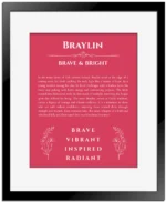 Braylin custom name print for wall display in red with black matte frame