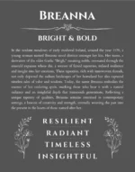 Breanna personalized name art with origin story in gray