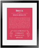 Breck name meaning gift print in red with black matte frame