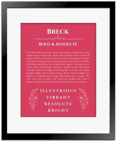 Breck name meaning gift print in red with black matte frame