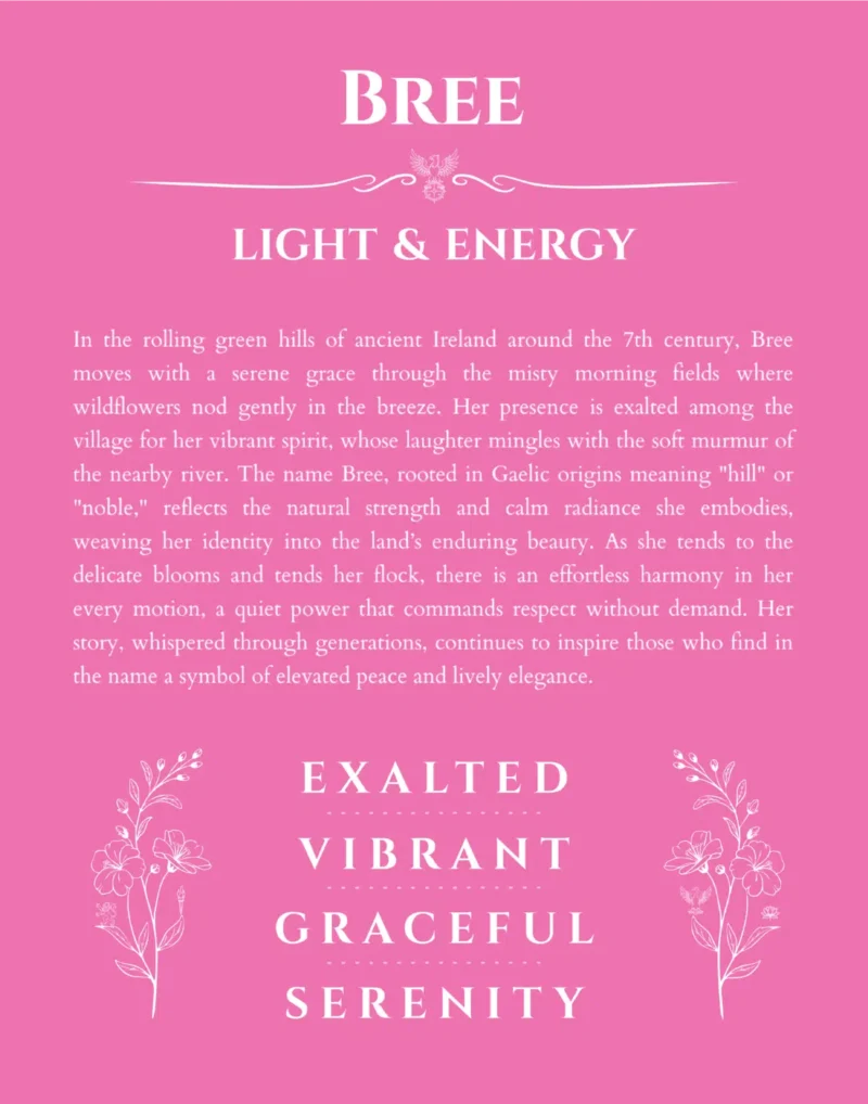 Bree custom name art showing meaning and origin in pink