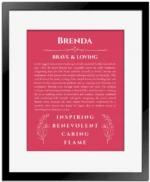 Brenda name meaning gift print in red with black matte frame