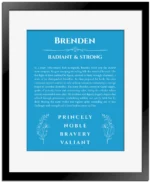 Brenden custom name print for wall display in blue with black matte frame