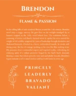Brendon personalized name art with origin story in orange
