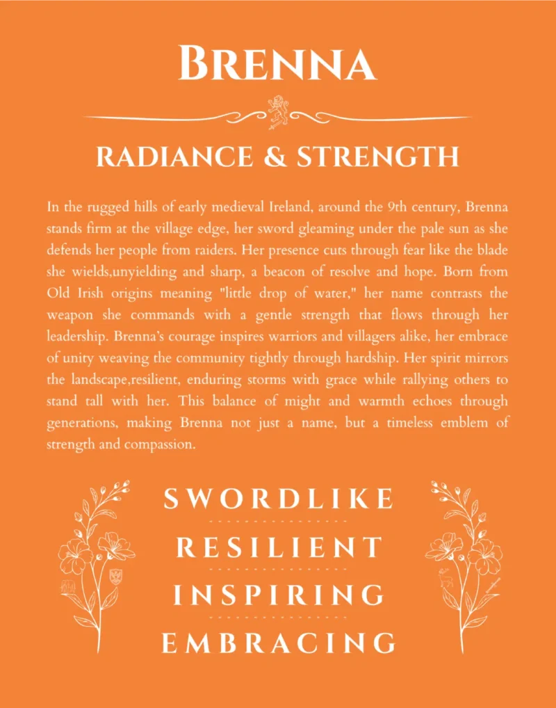 Brenna personalized name meaning print in orange