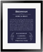 Brennan custom name print for wall display in navy blue with black matte frame