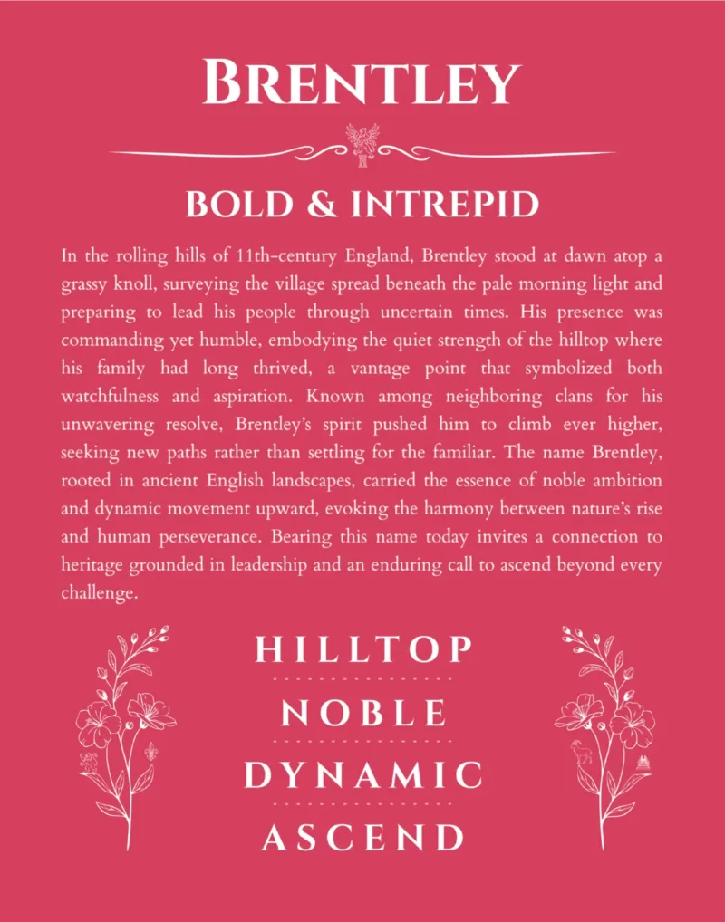 Brentley personalized name print with origin and traits in red