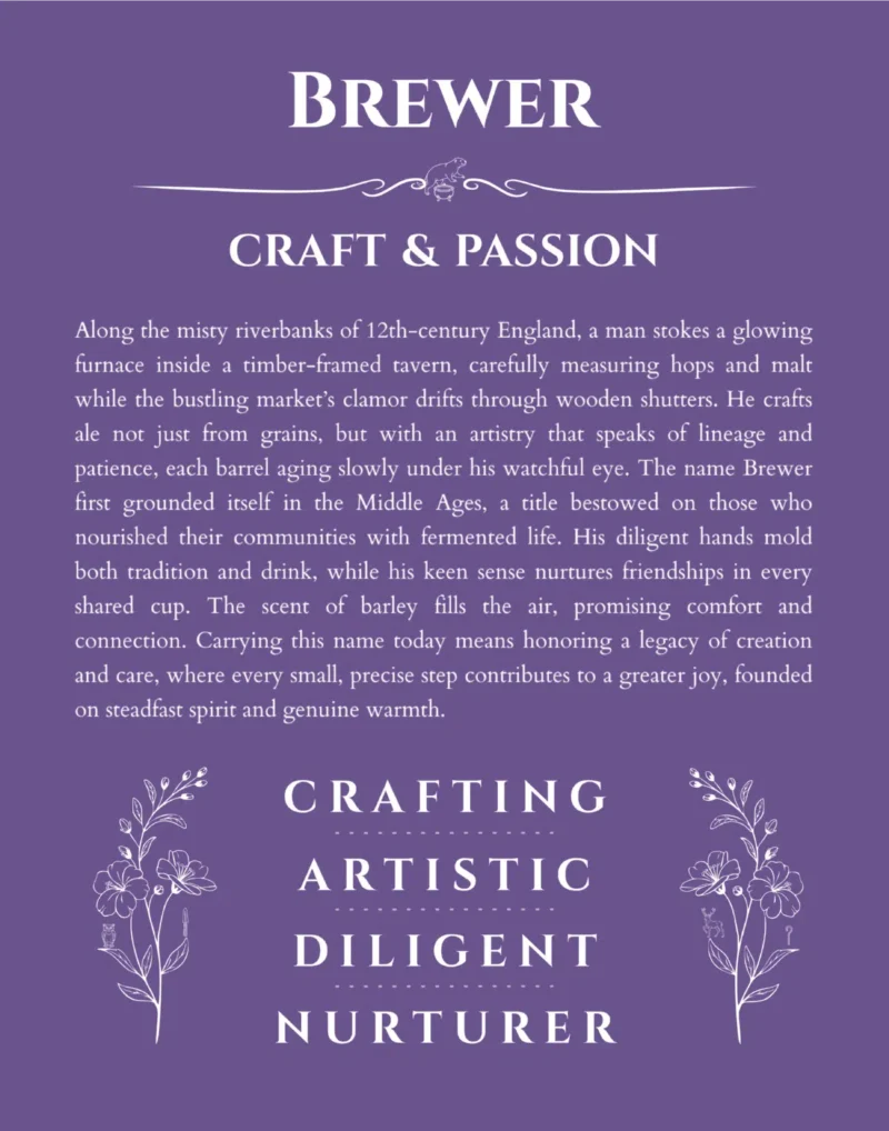 Brewer name meaning gift print in purple