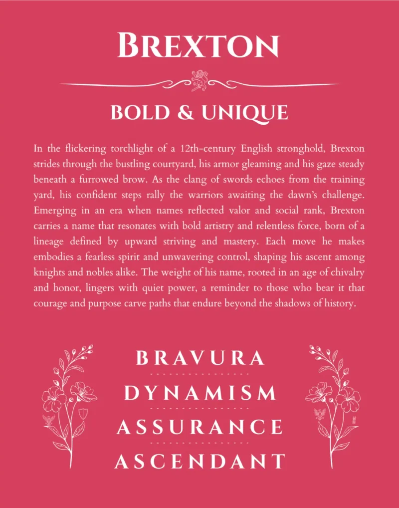 Brexton personalized name print with origin and traits in red