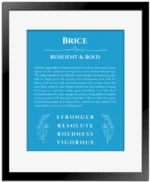 Brice name meaning wall art by Get Your Story in blue with black matte frame