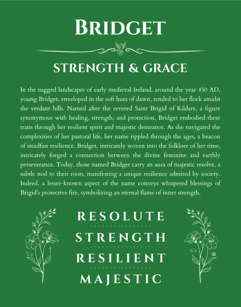 Bridget personalized name meaning print in dark green