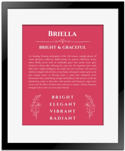 Briella name meaning wall art by Get Your Story in red with black matte frame