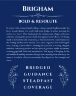 Brigham name origin print with meaning and traits in deep blue