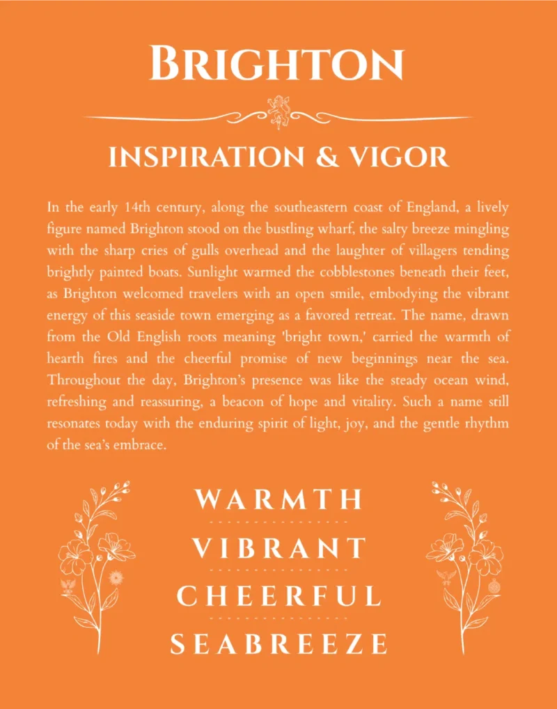 Brighton custom name art showing meaning and origin in orange