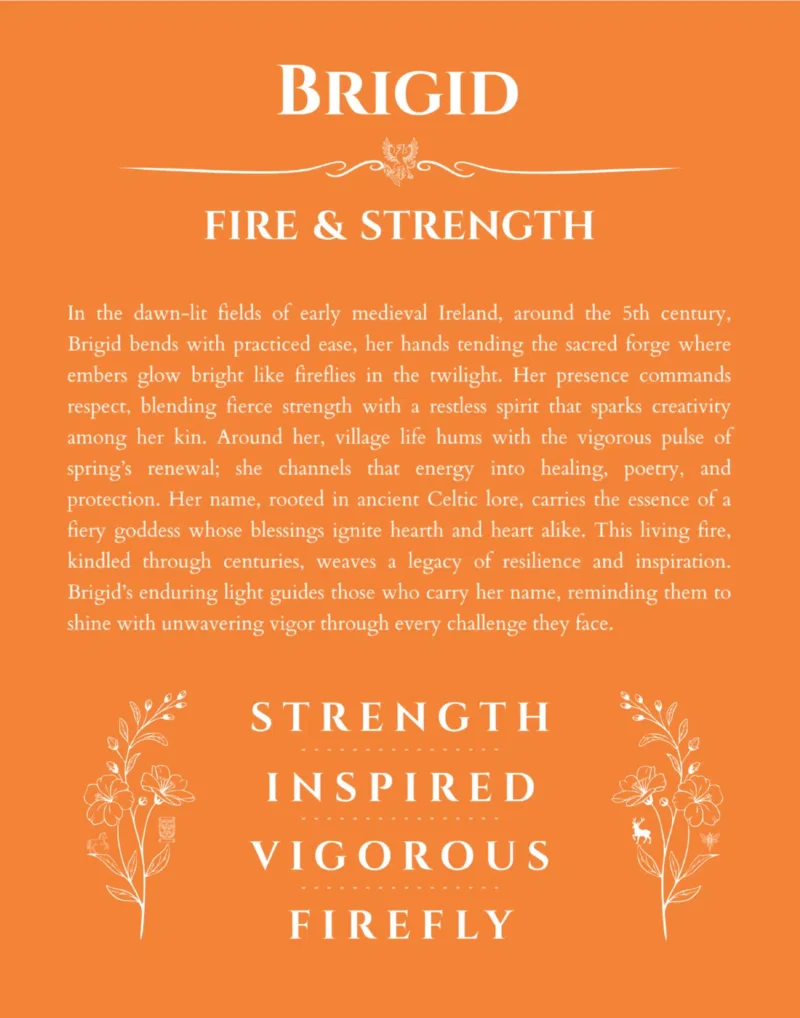 Brigid personalized name art with origin story in orange