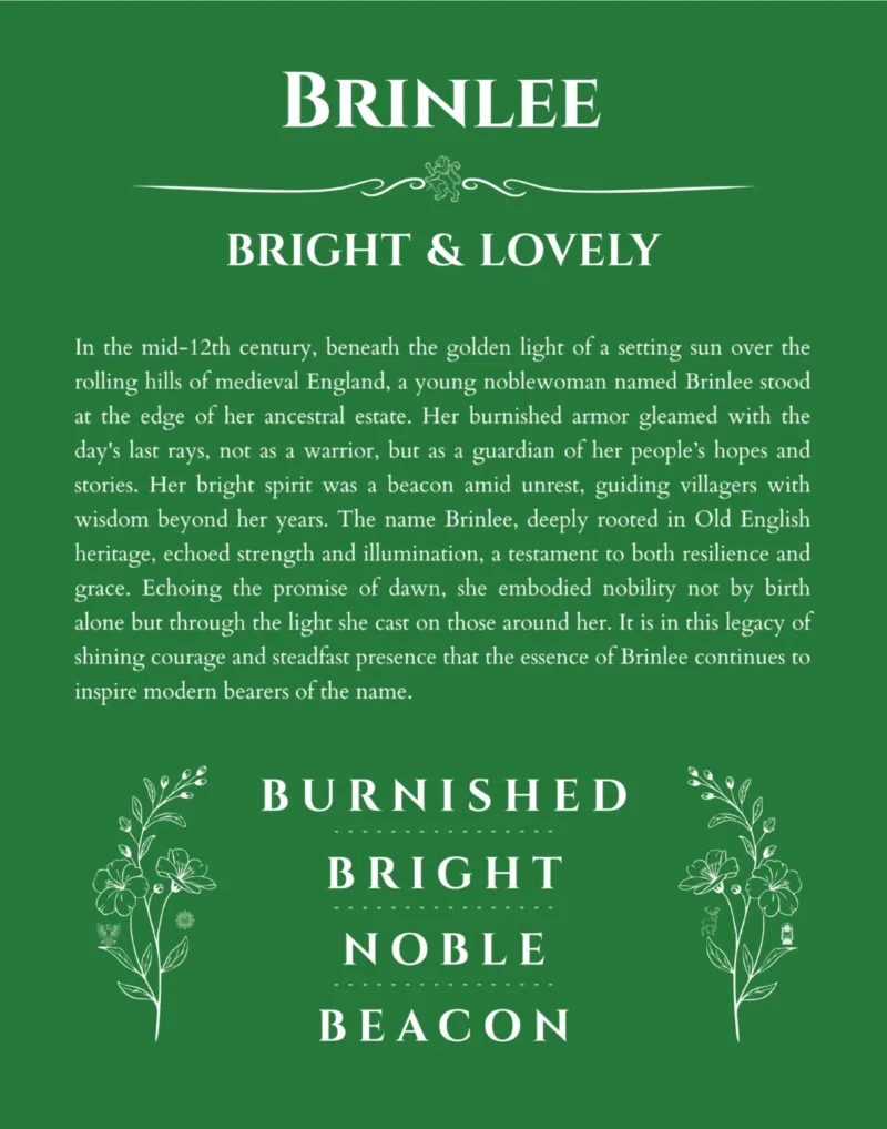 Brinlee name meaning wall art by Get Your Story in dark green