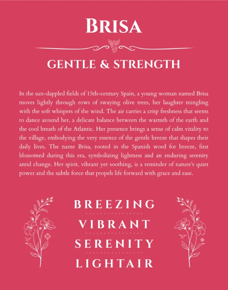 Brisa personalized name print with origin and traits in red