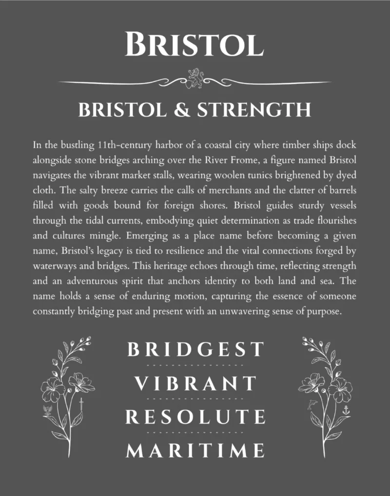 Bristol personalized name print with origin and traits in gray