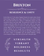 Brixton name origin print with meaning and traits in purple
