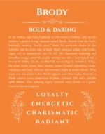 Brody personalized name print with origin and traits in orange