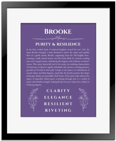 Brooke custom name print for wall display in purple with black matte frame