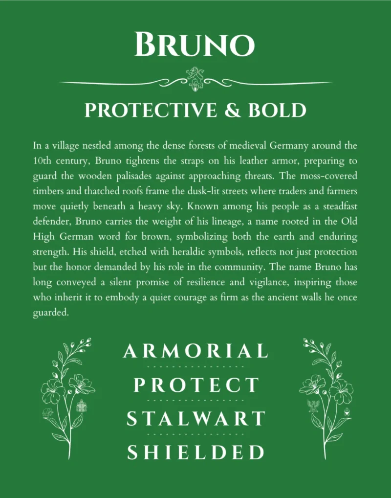 Bruno personalized wall art with the story of your name in dark green