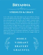 Bryanna personalized name art with origin story in blue