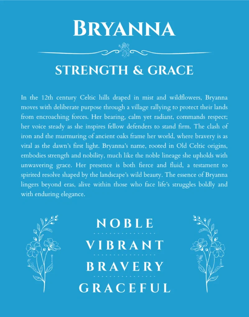 Bryanna personalized name art with origin story in blue