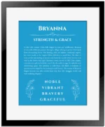 Bryanna personalized name art with origin story in blue with black matte frame