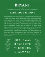 Bryant name origin print with meaning and traits in dark green