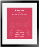 Brycen custom name meaning print in red with black matte frame
