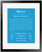 Brylee custom name meaning print in blue with black matte frame