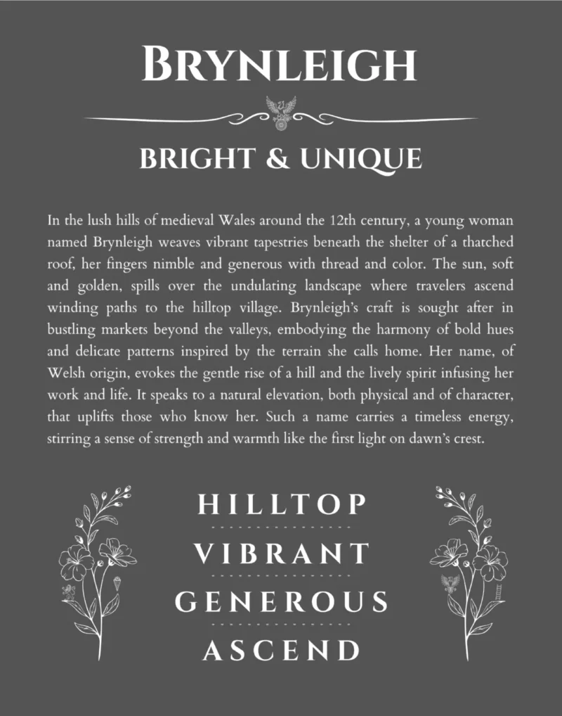 Brynleigh custom name art showing meaning and origin in gray