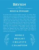 Brysen custom name art showing meaning and origin in blue